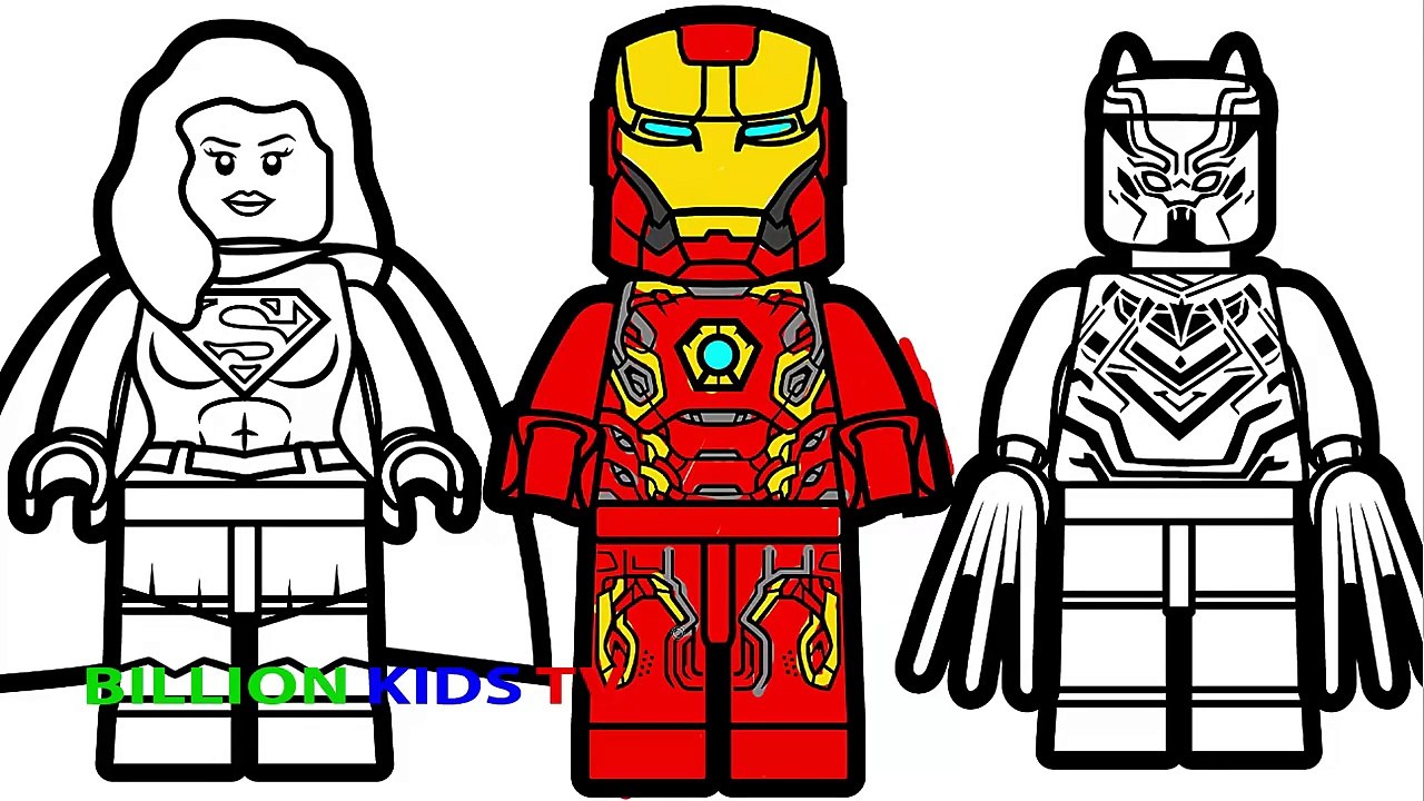 Lego iron man vs lego supergirl vs lego black panther coloring book coloring pages kids fun artâåç