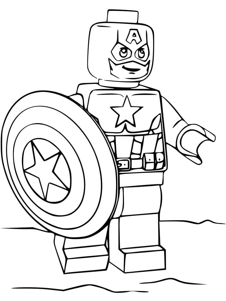 Lego man as capitan america coloring page