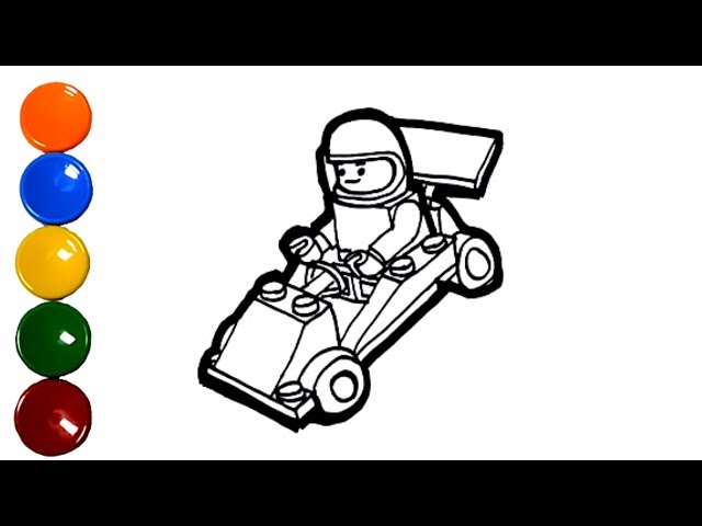 Toy lego race car drawing and coloring for kids learn colors and english children song