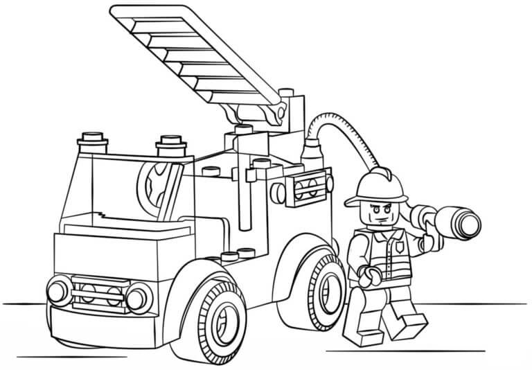 Fireman and his lego car coloring page