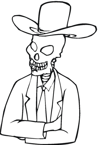 Skeleton in hat coloring page free printable coloring pages