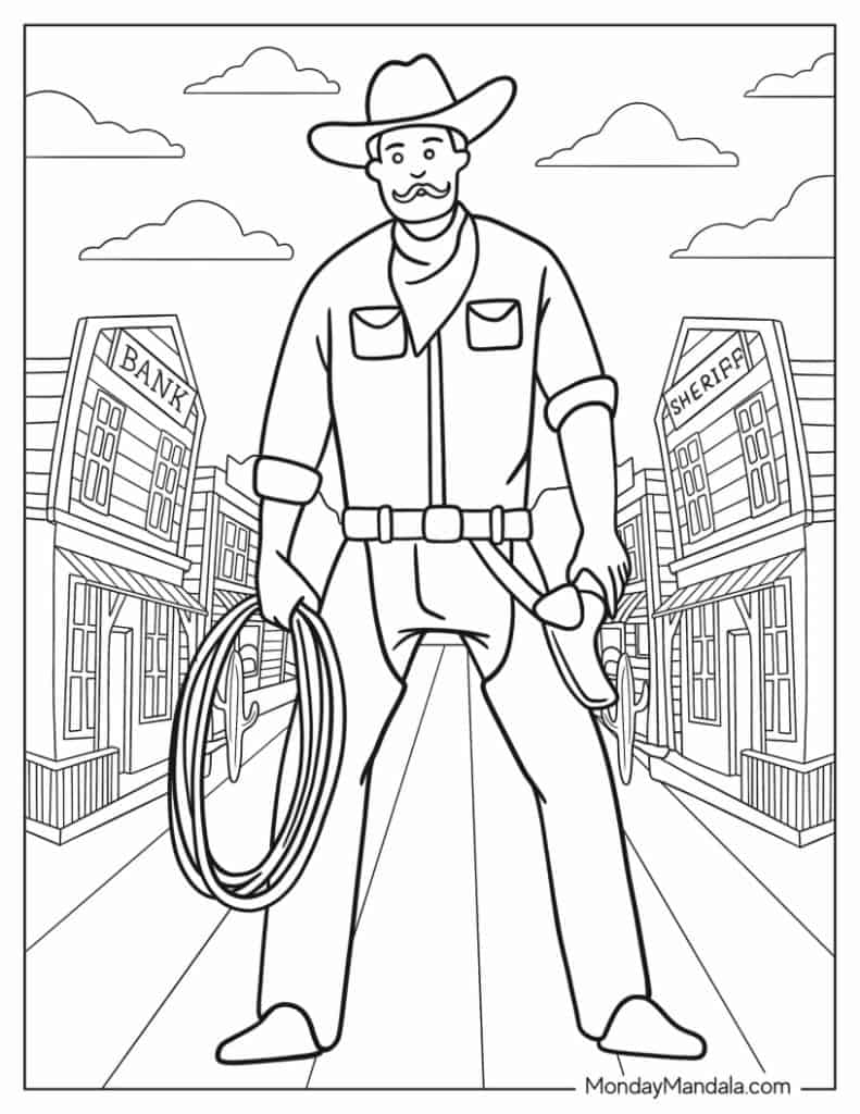 Cowboy coloring pages free pdf printables