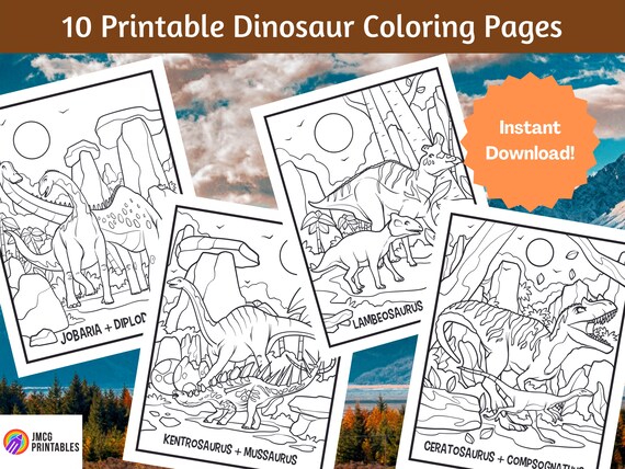 Awesome dinosaur coloring pages for kids printable volume dinosaur colouring pages instant digital download