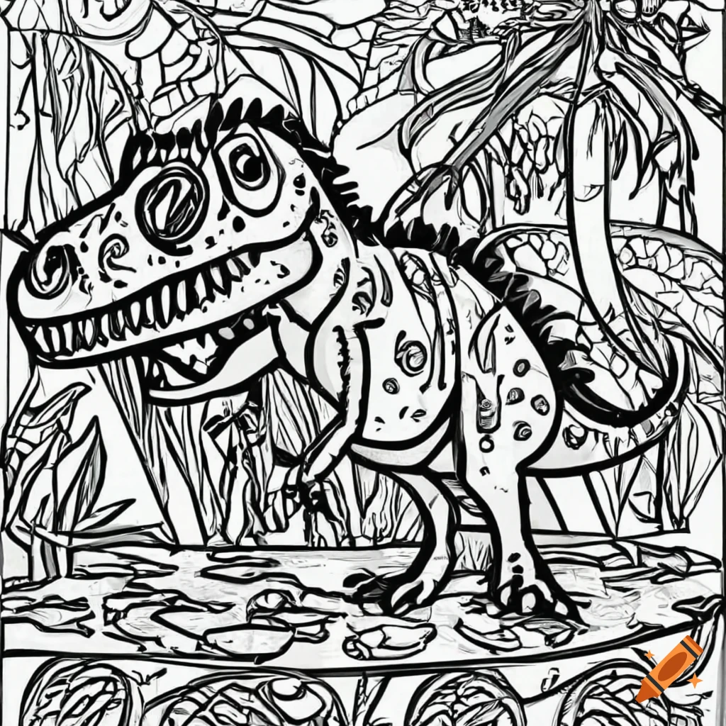 Coloring page for kids between and years tyrannosaurus rex in jungle cartoon style without colors thick lines low detail no shading