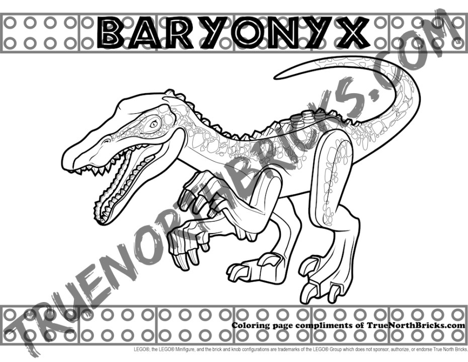 Baryonyx coloring page inspired by lego