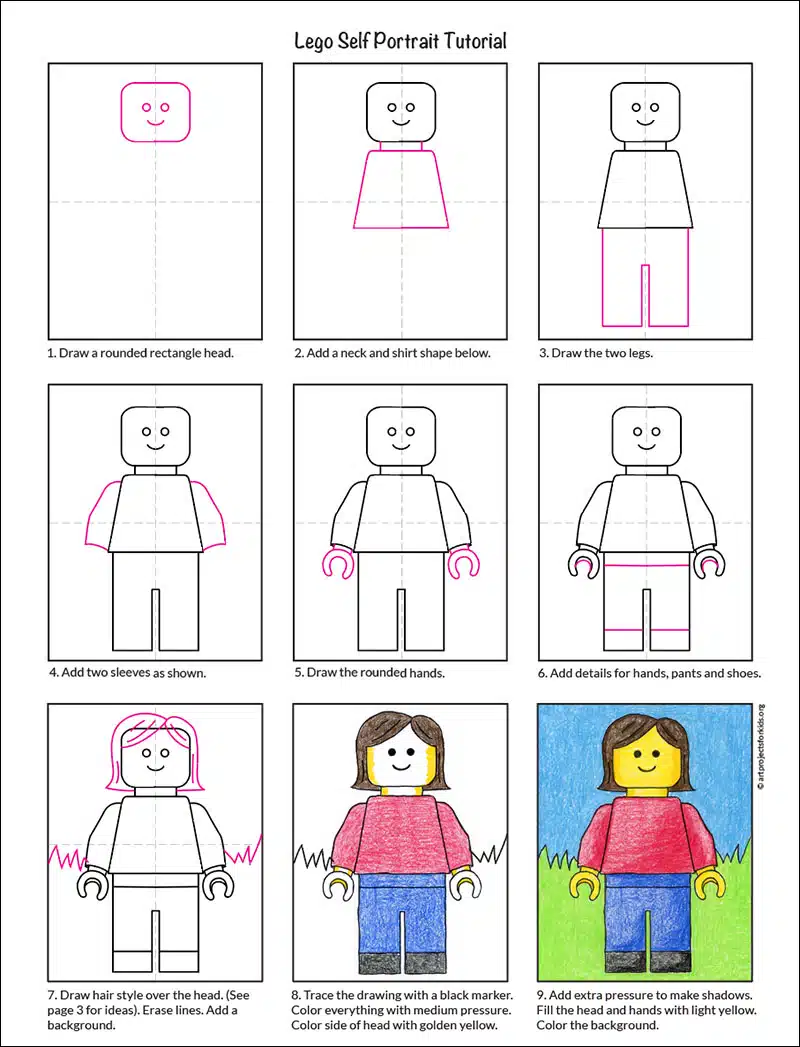 Easy how to draw a lego self portrait tutorial video color page