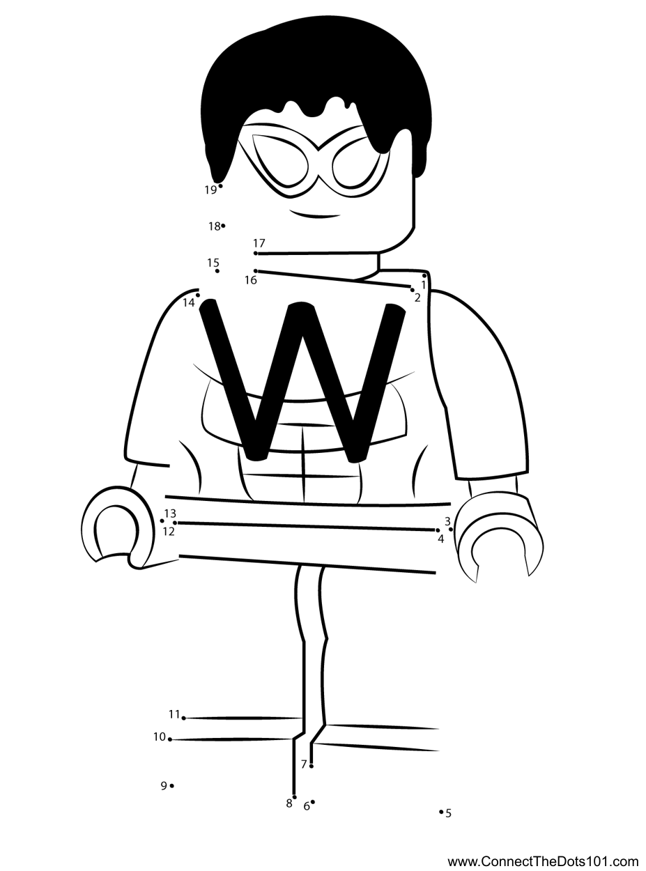 Lego wonder man dot to dot printable worksheet