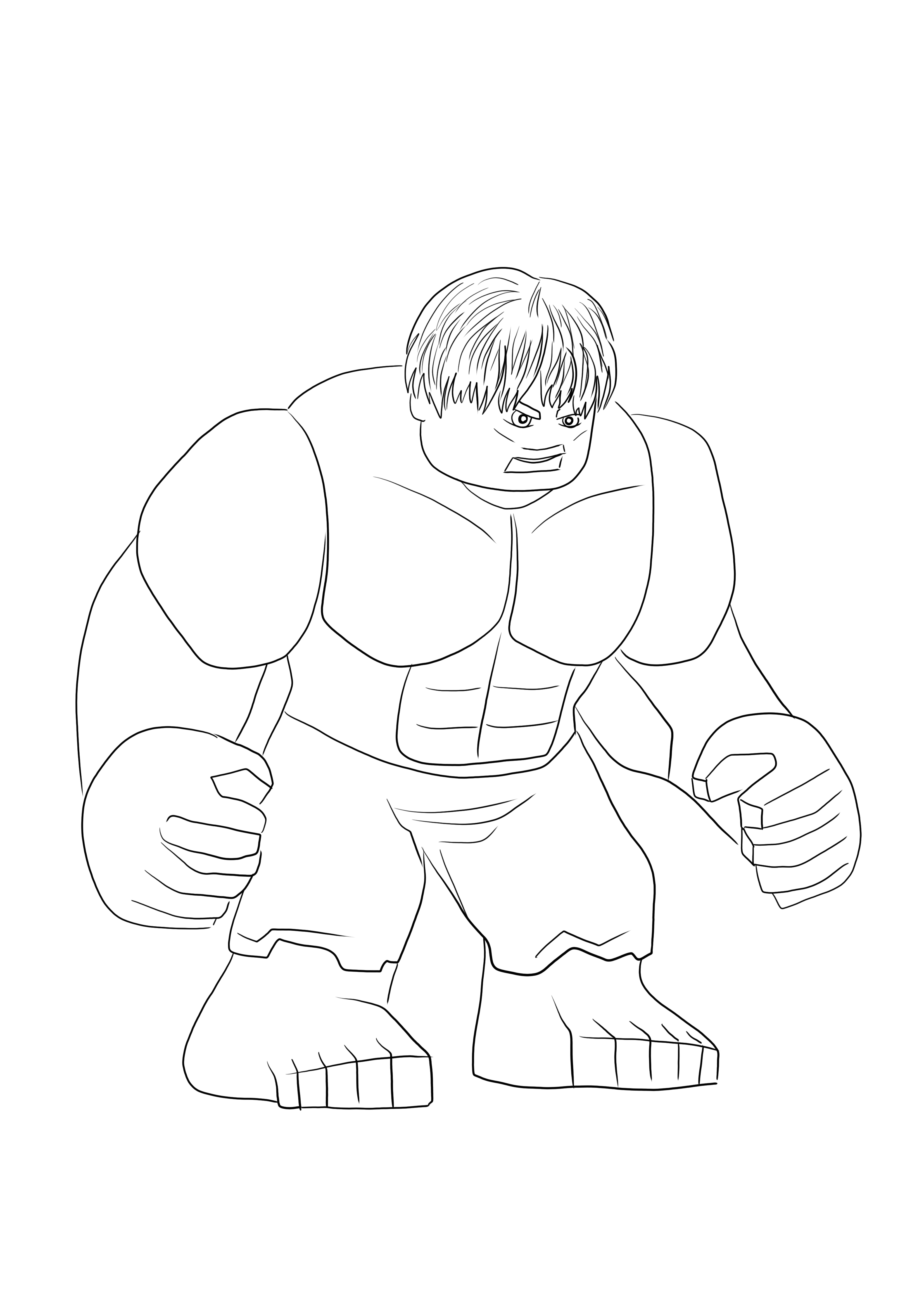 The free lego hulk toy is ready to be colored and printed sheet