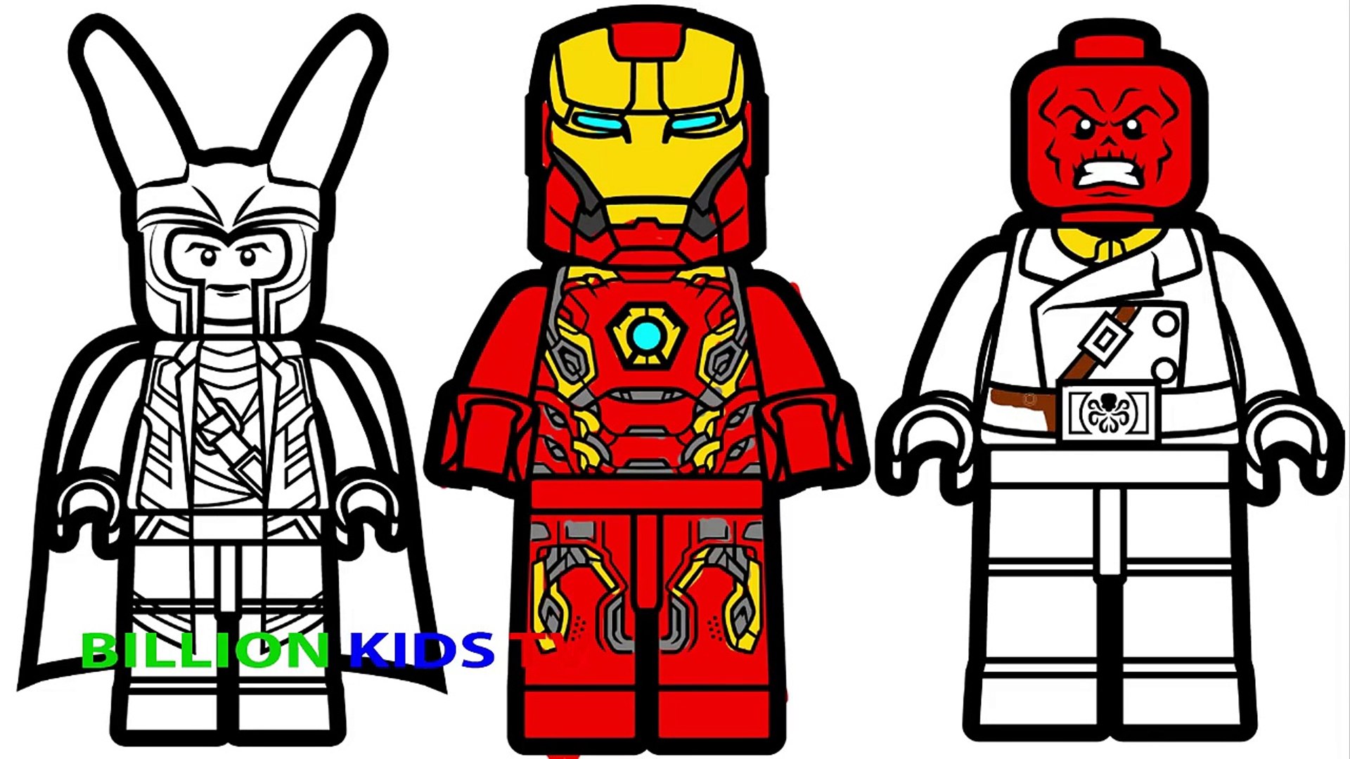 Lego iron man vs lego loki vs lego red skull coloring pages coloring book kids fun art