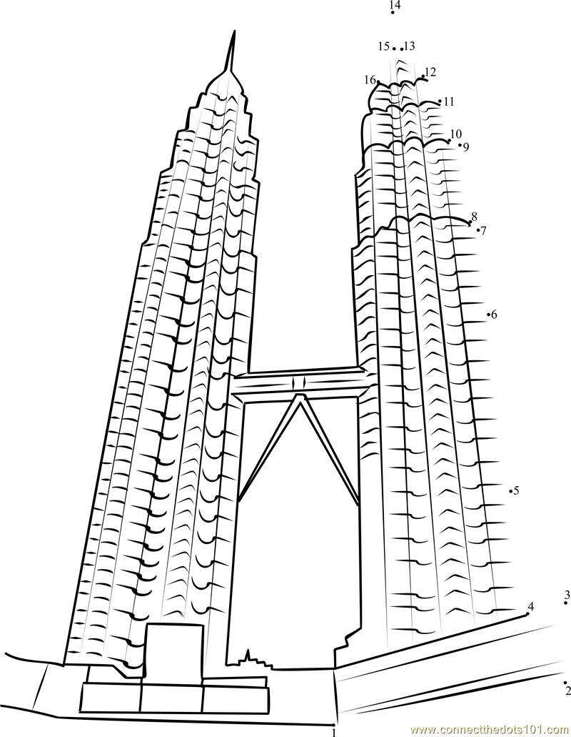 Petronas towers kuala lumpur malaysia dot to dot printable worksheet