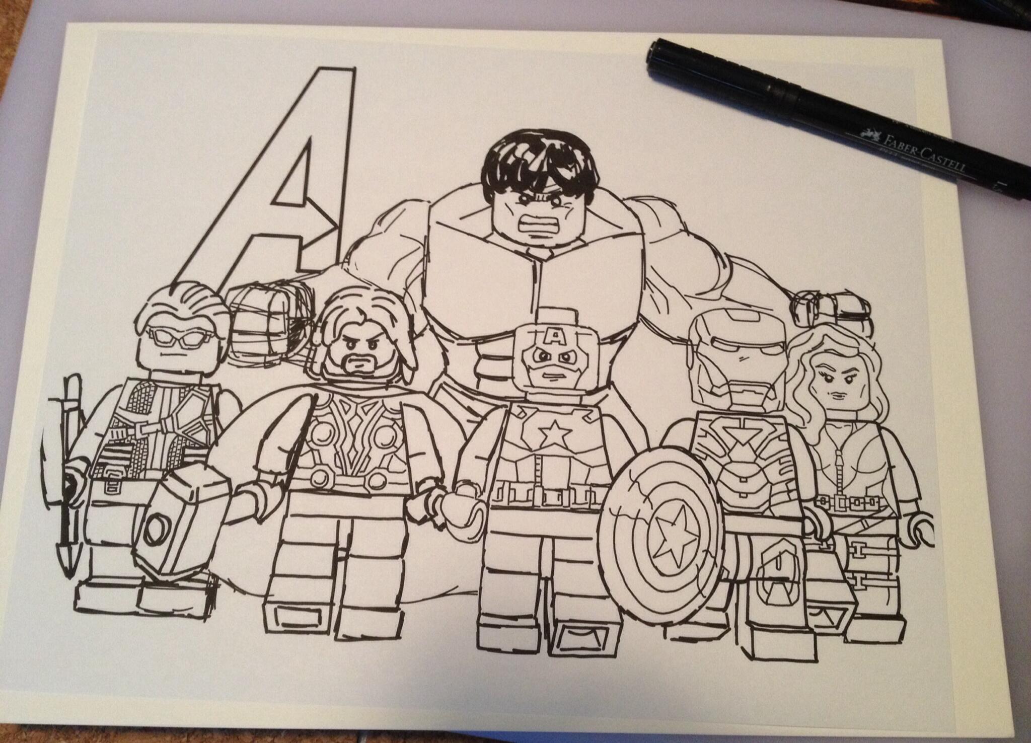 Dan veesenmeyer on x working on a lego marvel avengers mission printout of my digital rough im taking to inks on paper httptcozsbxmaal x