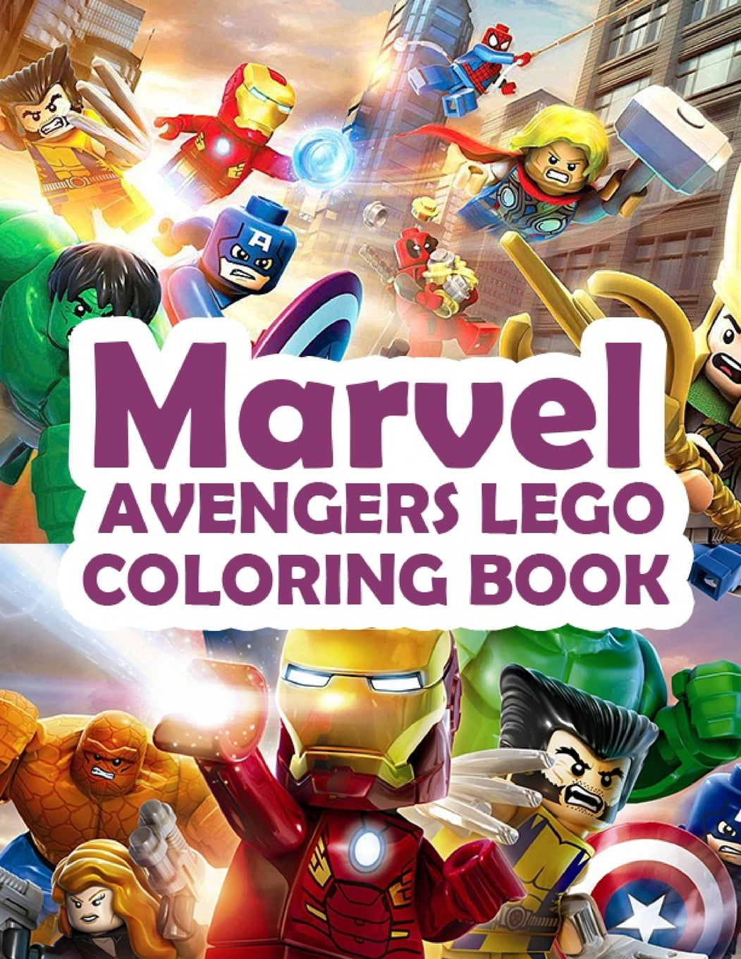 Marvel avengers lego coloring book enjoy best lego characters such as batman spiderman hulk deadpool coloring pages with full scenes and high defination paperback