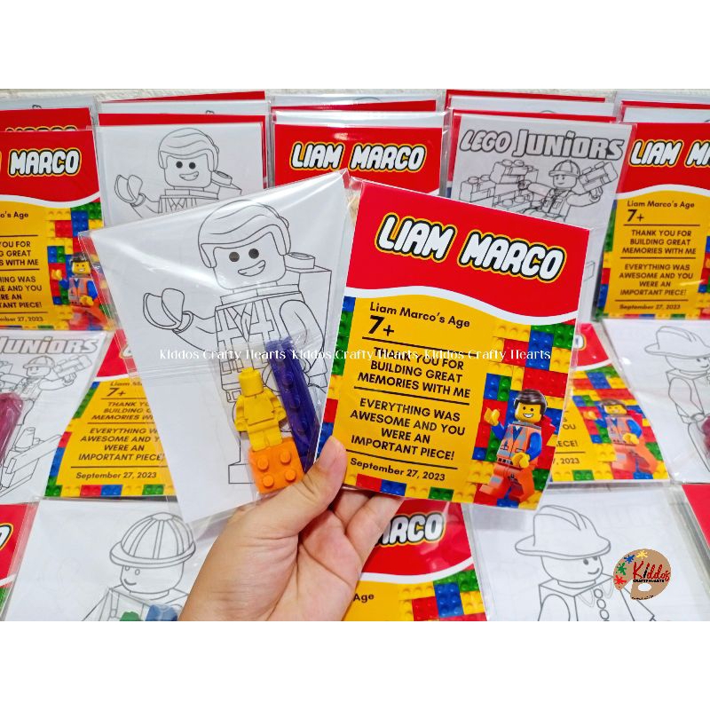 Legoroblox molded crayons with coloring sheets and tag