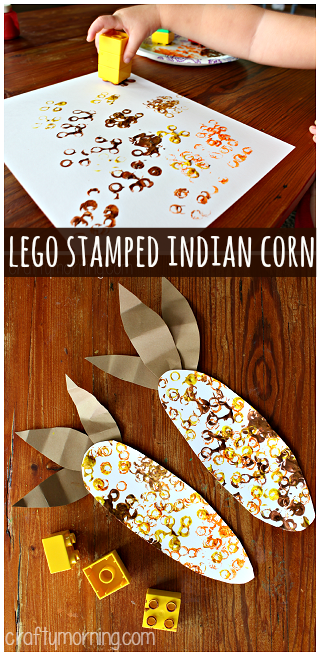 Lego stamped indian corn craft for kids