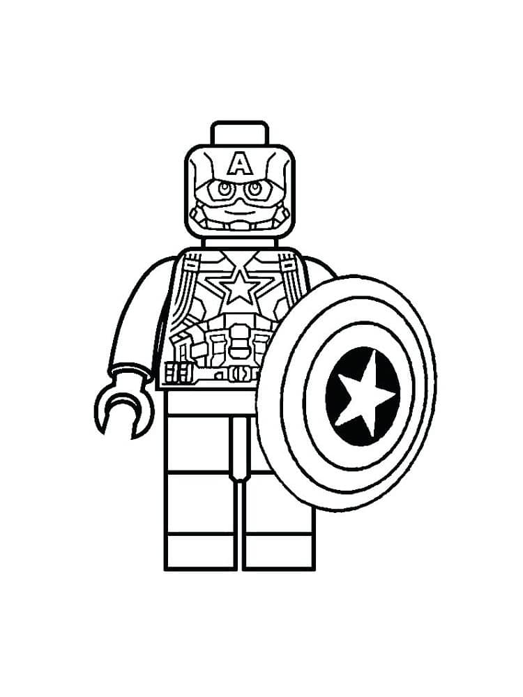Drawing of a lego man in the captain americas armor coloring page
