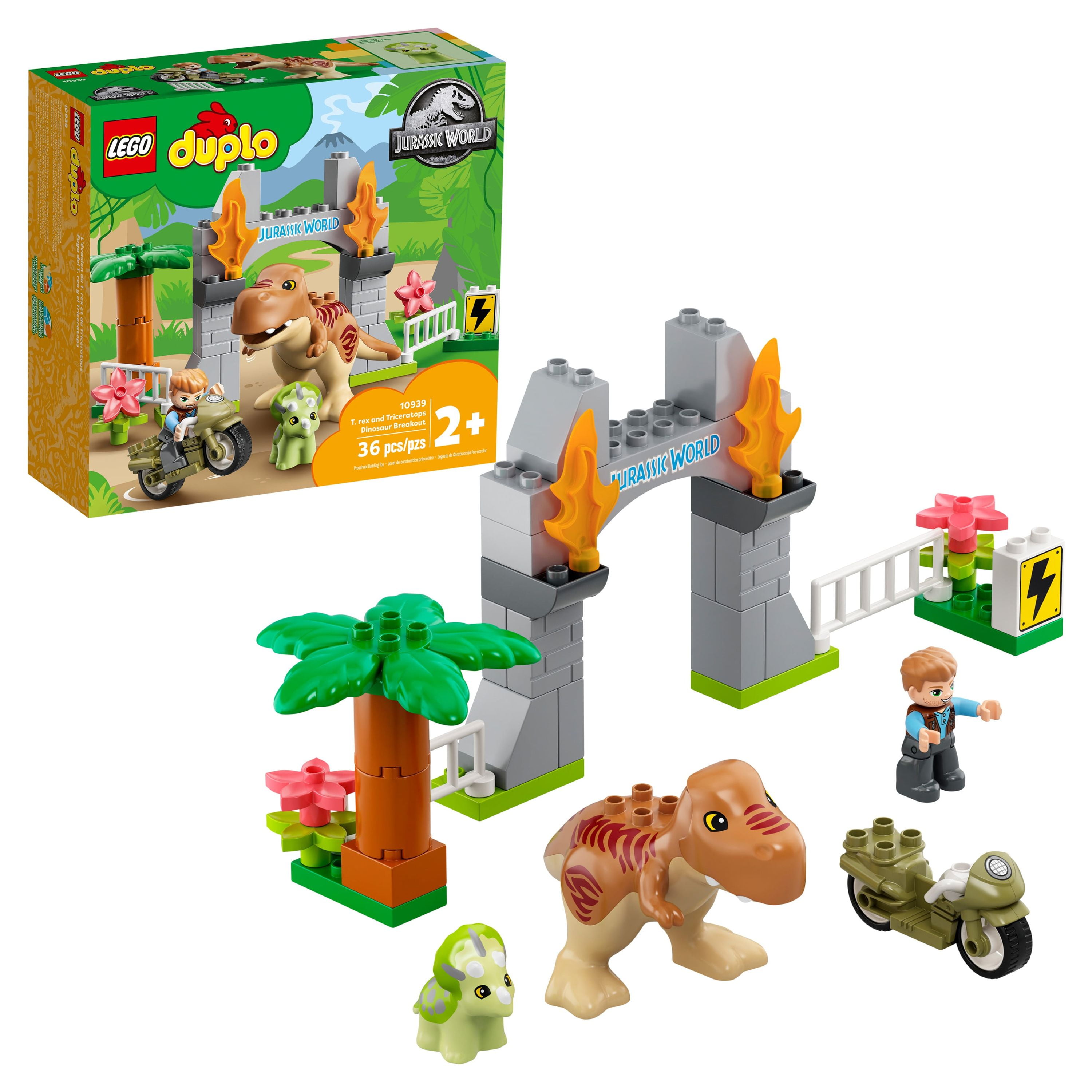 Lego duplo jurassic world t rex and triceratops dinosaur breakout building toy set pieces