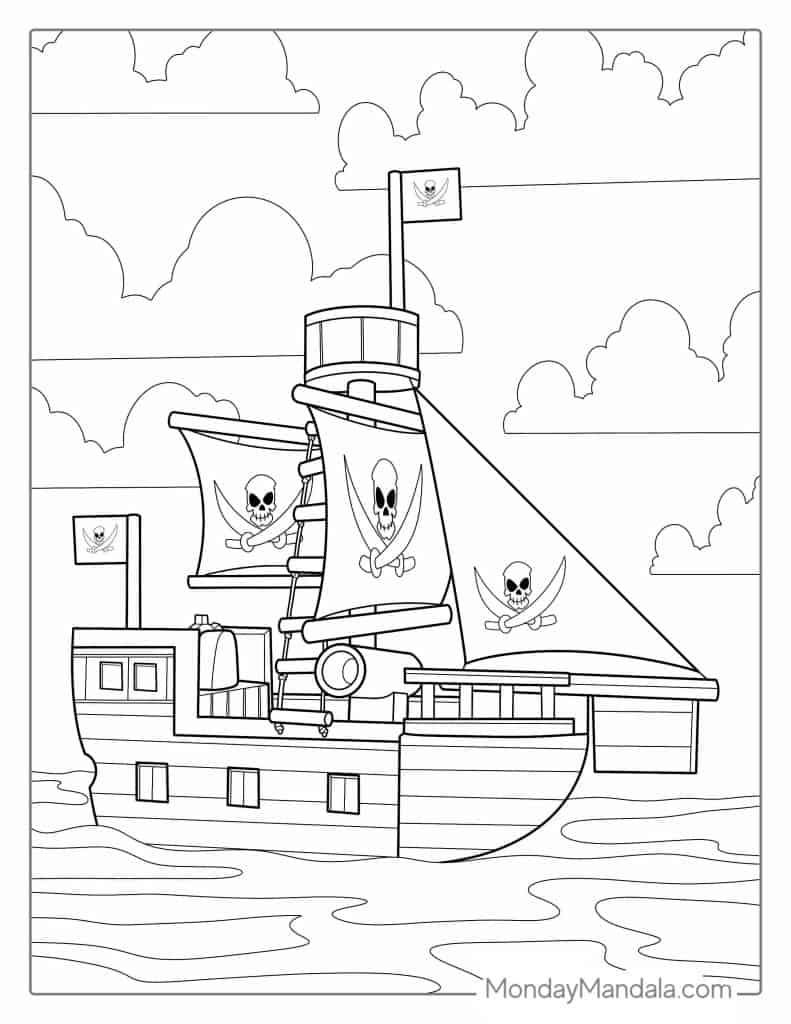 Pirate ship coloring pages free pdf printables