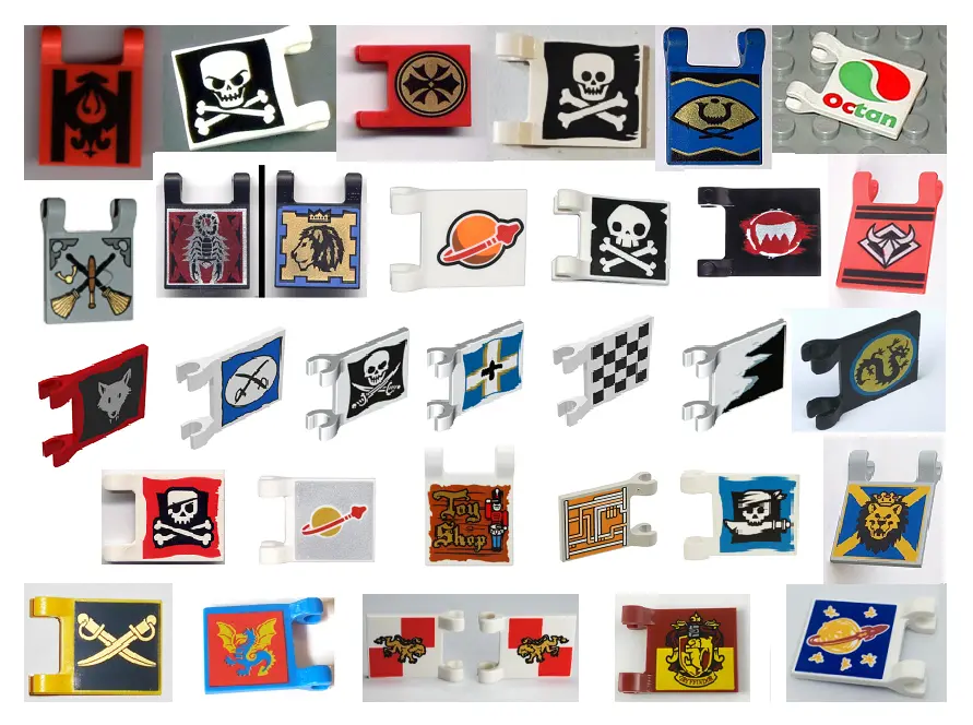 Lego x printed flags cross shield crest jolly roger crossbones lion checkered