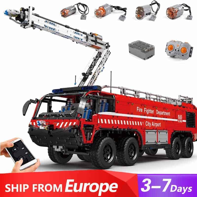 Mould king airport crash tender pneumatic rescue vehicle technic moc