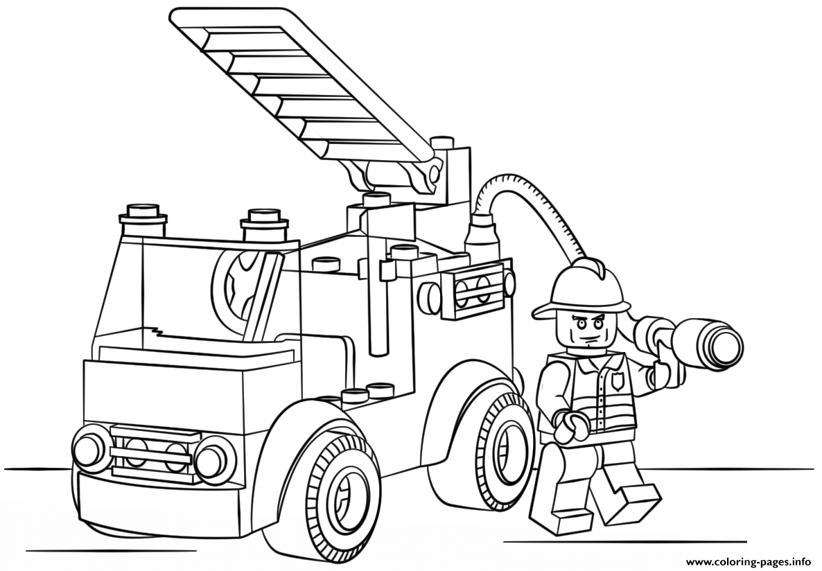 Lego fire truck police coloring page printable