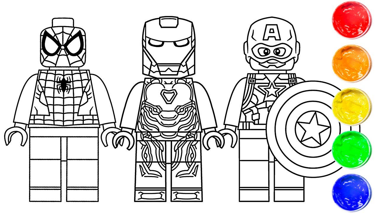 Lego spiderman iron man captain america coloring art and coloring fun