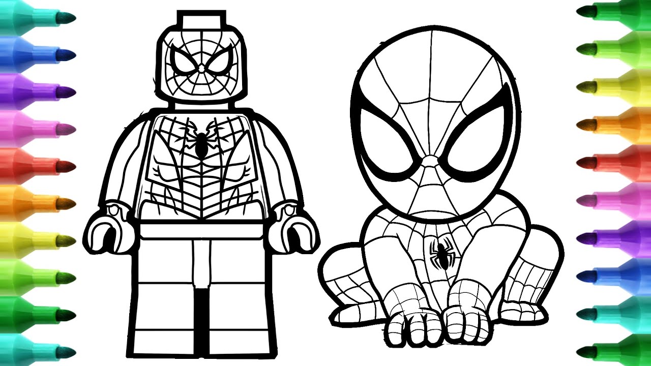 Coloring lego spideran and cute spideran