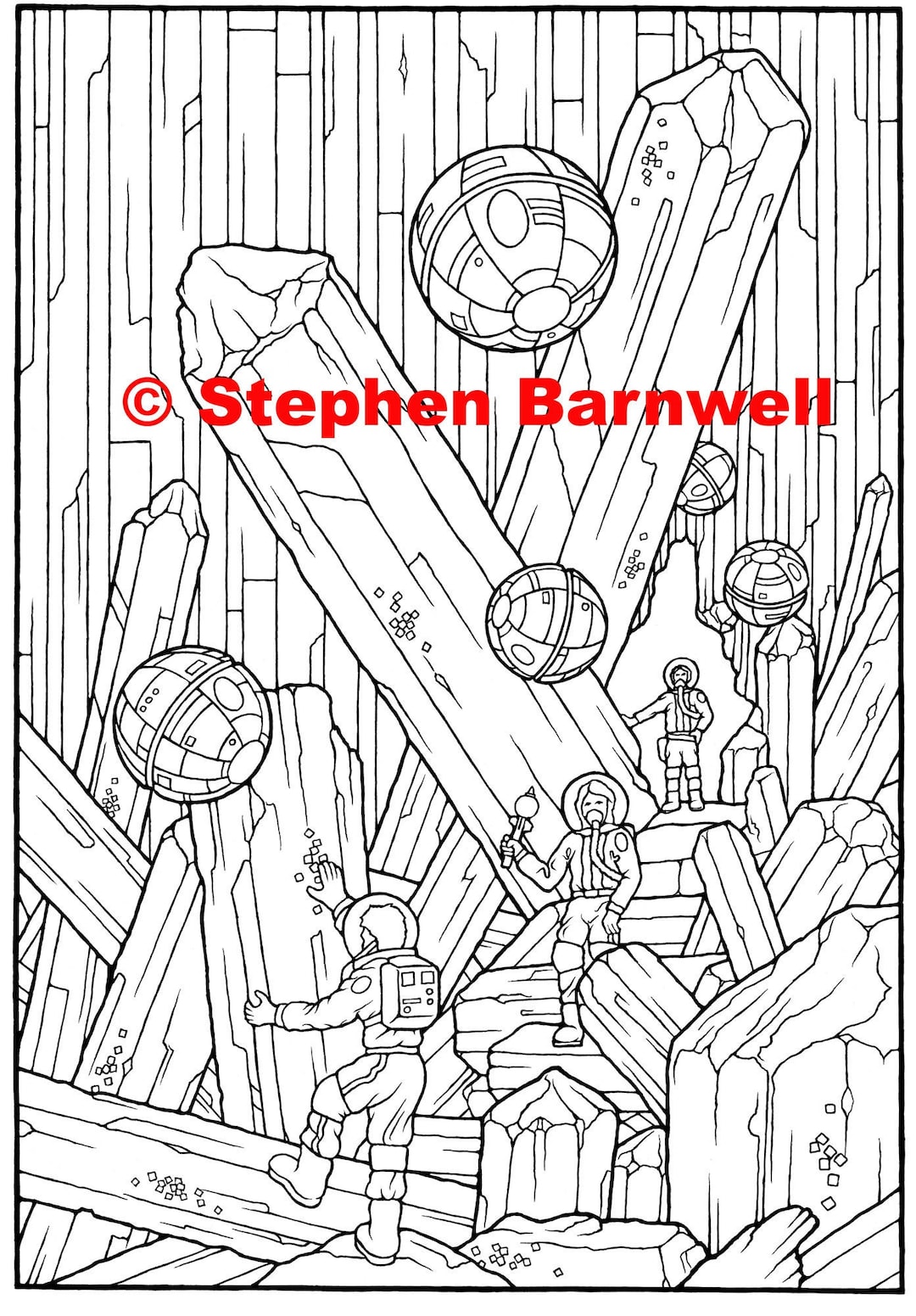 Sci fi coloring page crystal cave adult coloring pages