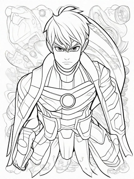 Premium ai image coloring page for kids animestyle superhero line art