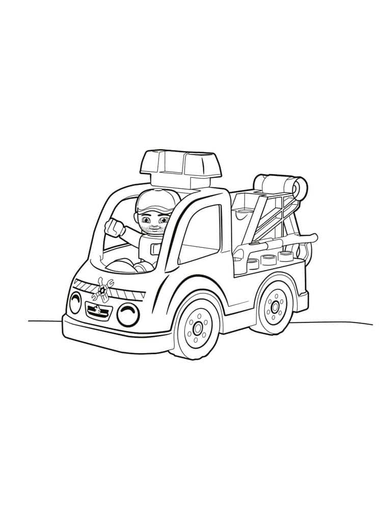 Lego man traveling in a paint truck coloring page