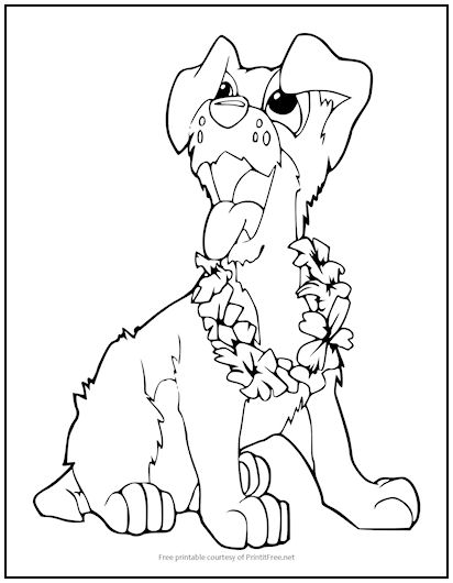 Dog with lei coloring page print it free