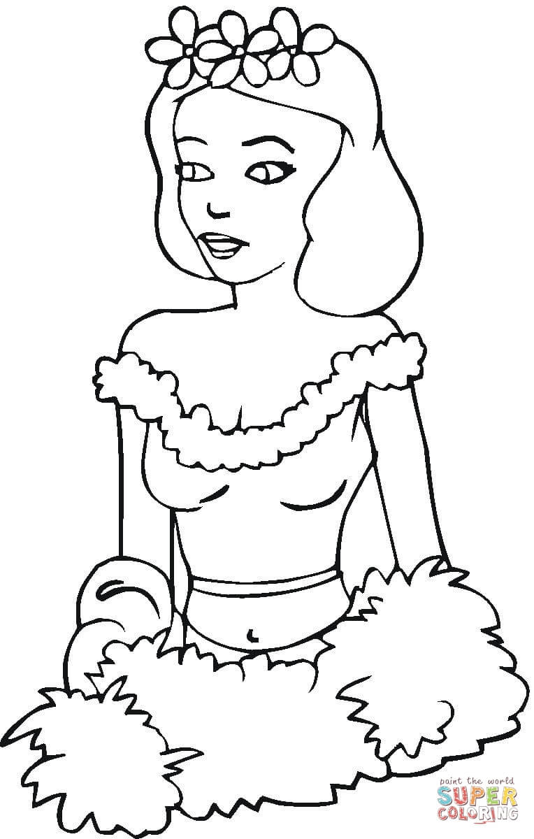 Woman wearing lei a wreath of hawaiian flowers coloring page free printable coloring pages