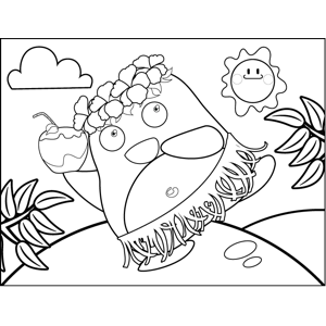 Luau penguin with lei coloring page