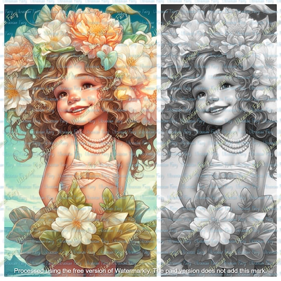Little hawaiian girl coloring page tropical summer flowers and lei design for grayscale art lovers