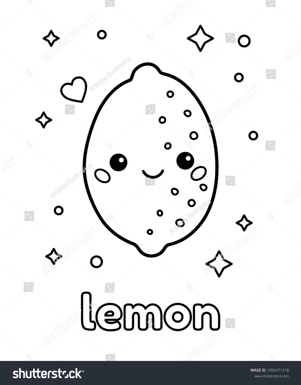 Cute kawaii lemon face coloring page stock vector royalty free