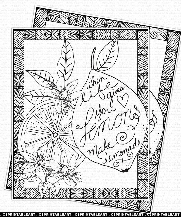 Lemon coloring page instant download lemons to lemonade