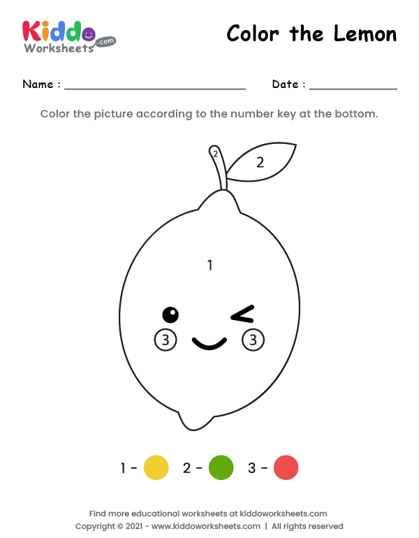 Free printable color the lemon worksheet