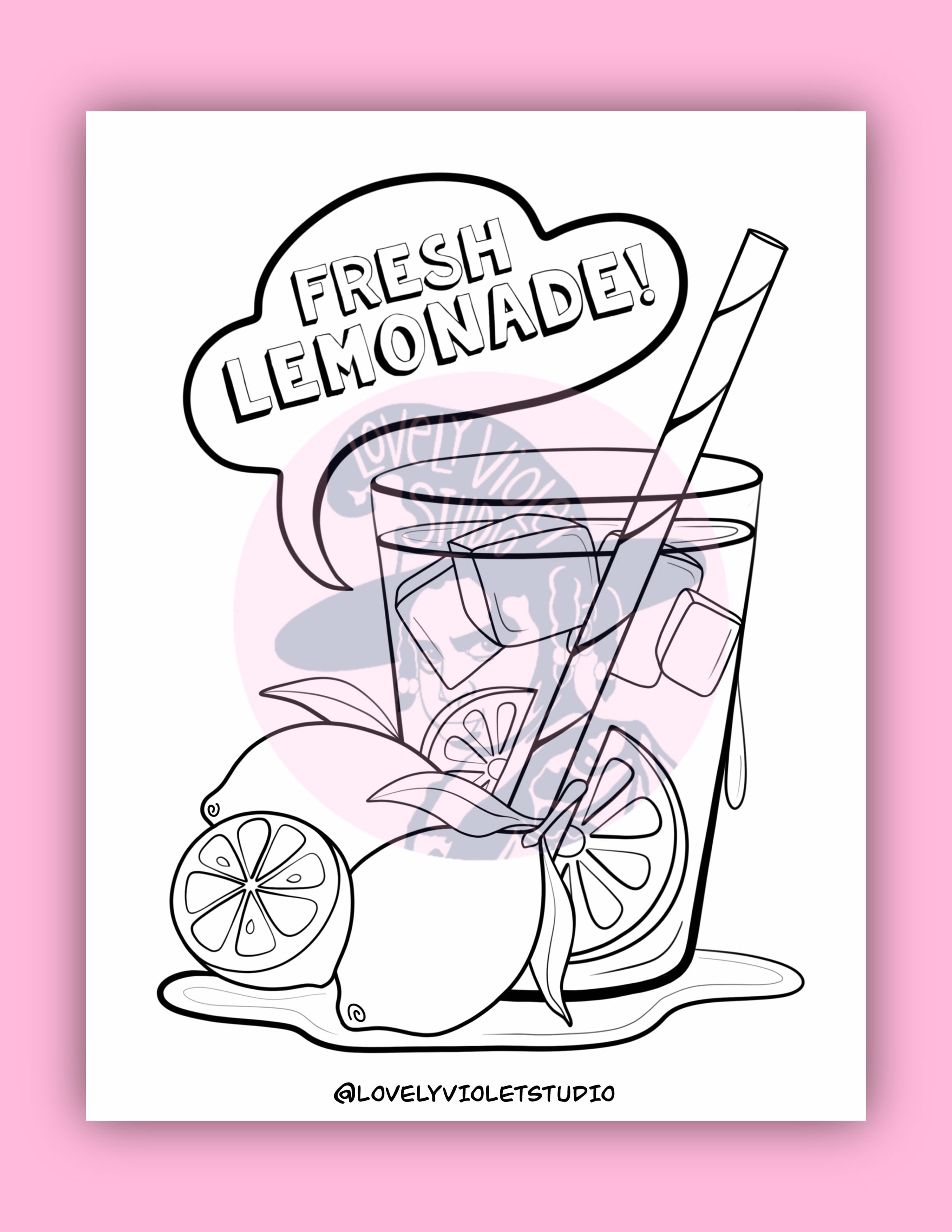 Lemonade stand coloring page digital download printable lemonade stand sign paper craft fresh lemonade themed coloring page