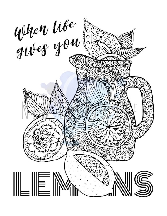 Lemonade coloring page digital download adult coloring mandala coloring page when life gives you lemonade coloring page lemonade