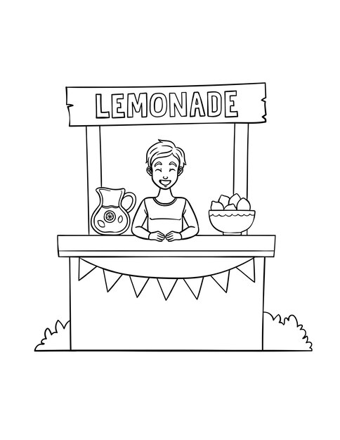 Premium vector lemonade juice vendor isolated coloring page