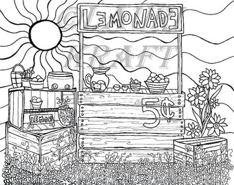 Lemonade stand country children printable adult coloring book page instant download zentangle pdf kraft color meditation instant download