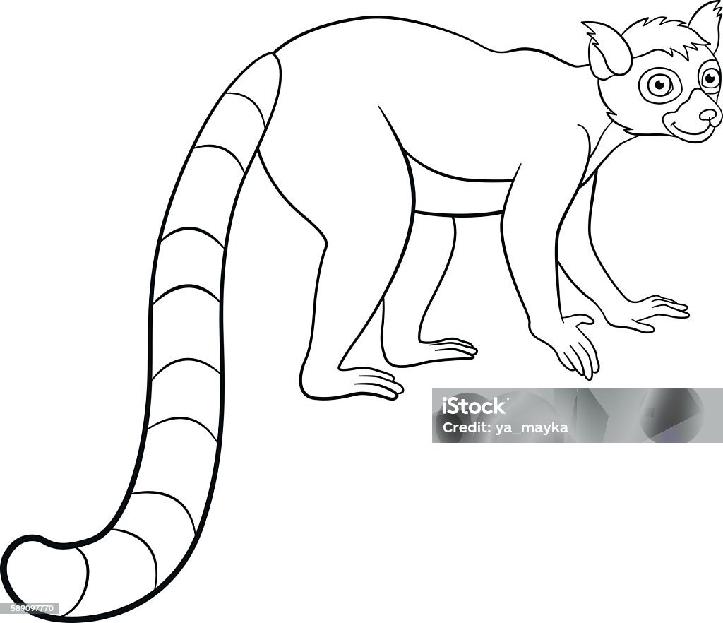 Coloring pages little cute lemur smiles stock illustration