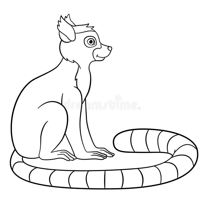 Coloring pages little cute lemur smiles stock vector