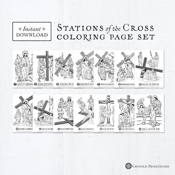 Catholic coloring pages stations of the cross bundle of lent activity for kids printable coloring pages digital pdf instant download