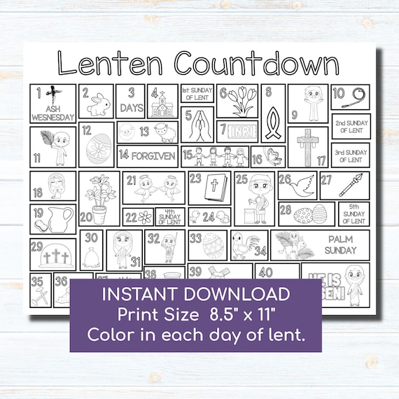 Lenten calendar lent coloring page lenten activities childrens lent lenten calendar sunday school ash wednesday printable