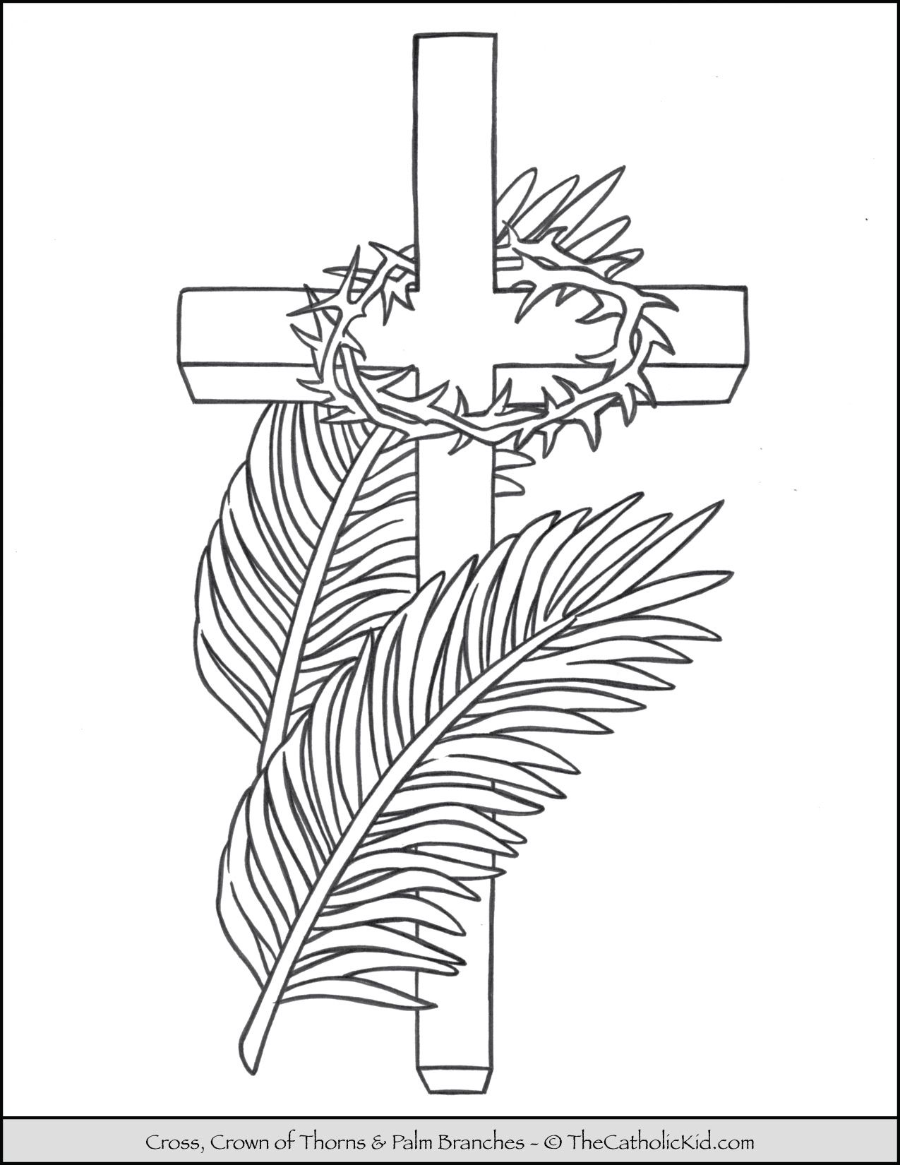 Lent coloring page cross palms crown of thorns