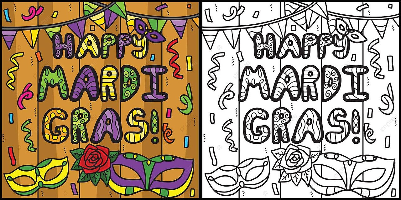 Happy mardi gras coloring page illustration colouring graphic lenten vector colouring graphic lenten png and vector with transparent background for free download