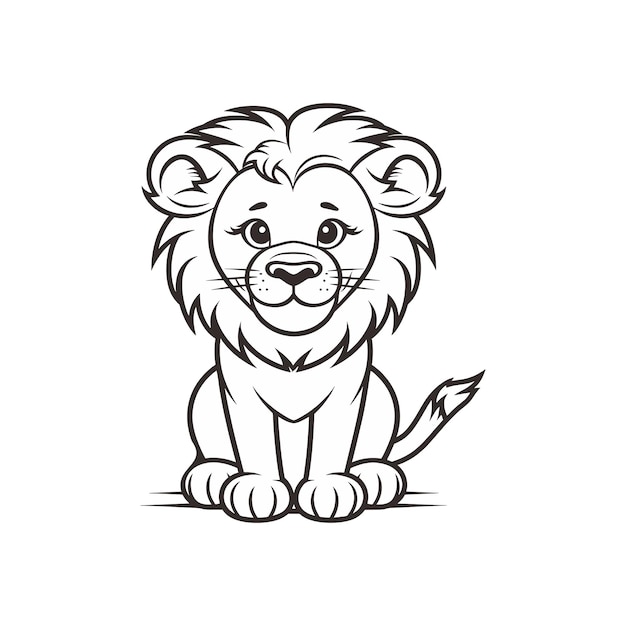 Premium vector cute baby lion vector character for coloring book for kids baby lion in black and white