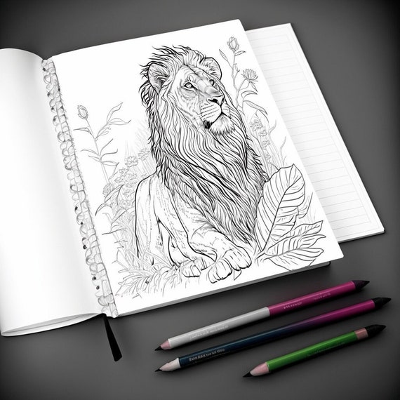 Lion coloring book page instant download