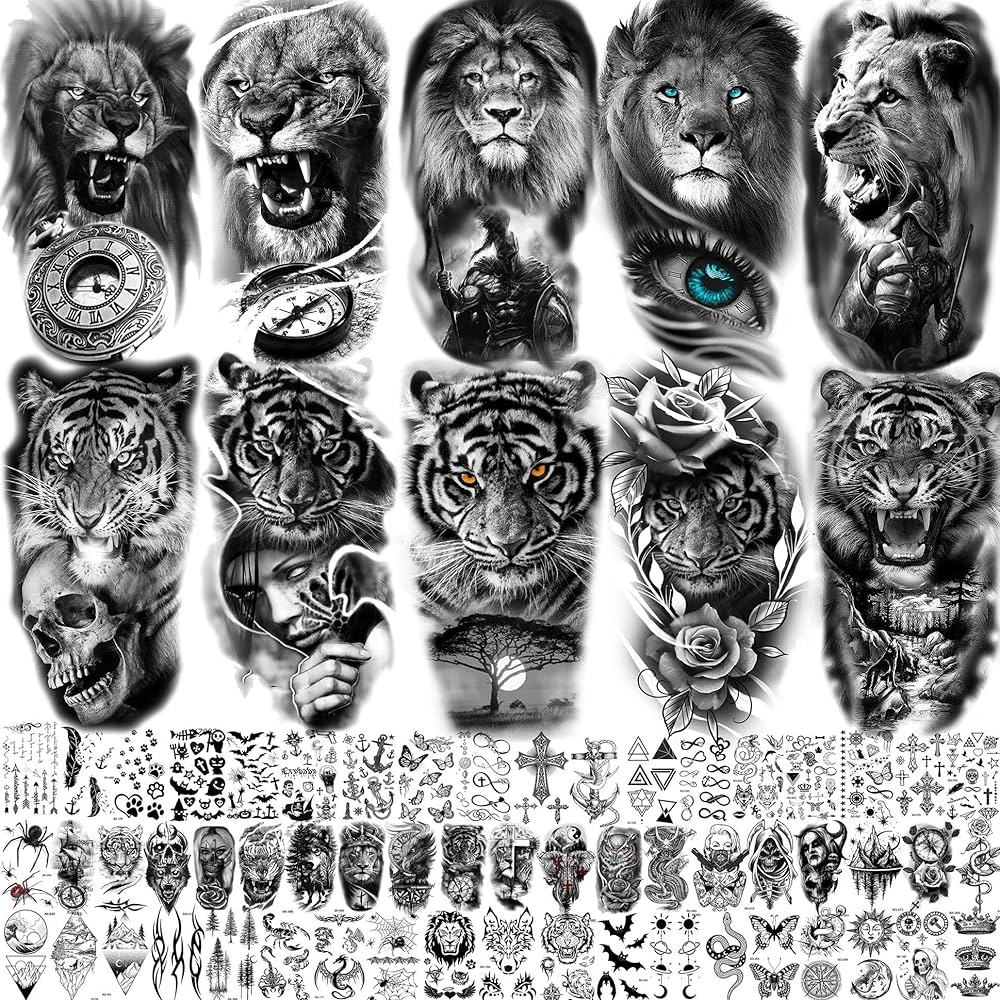 Sheets yezunir d black tribal realistic tiger gladiator temporary tattoos for men fake forearm transfer tattoo stickers pirate pass clock lion sexy skull fake tatoos women warrior tatto kits