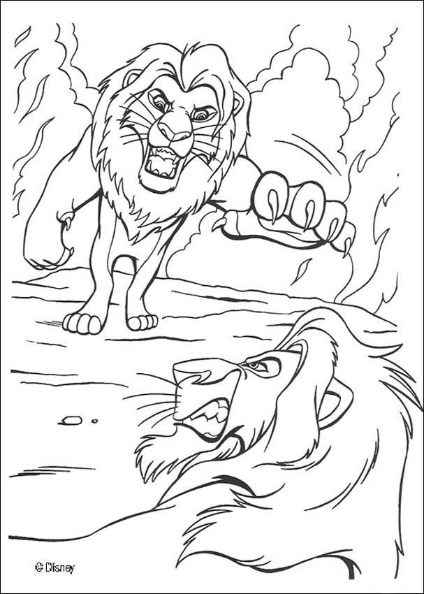 Discover this coloring page of the king lion movies color mufasa fights scar more disney content onâ lion coloring pages king coloring book lion king drawings